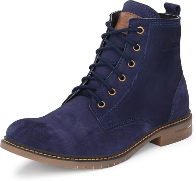 Warnex Zelt High quality Italian suede leather side zip casual Boots For Men(Blue)
