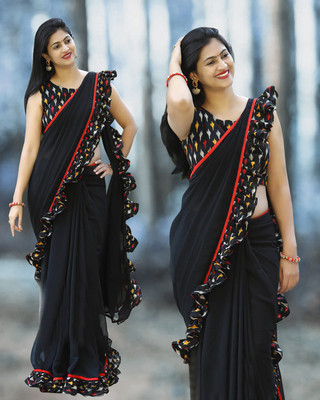 Silkena Embroidered Bollywood Georgette Saree(Black)