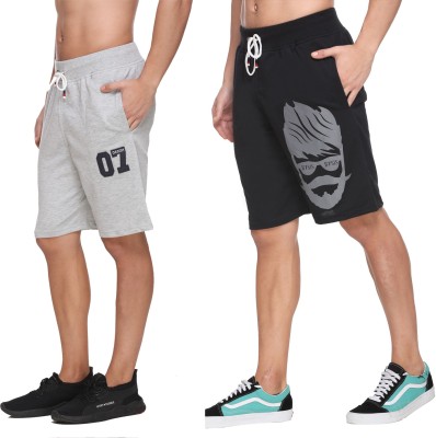 Basis Printed Men Grey, Black Regular Shorts