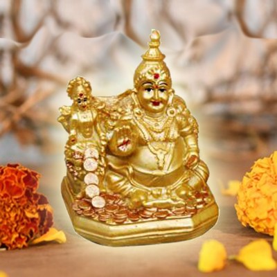 Kitlyn Laxmi-Kuber Idol for Diwali Gifts, Pooja Room, Home Décor, Temple, Office etc. Decorative Showpiece  -  10 cm(Polyresin, Gold)