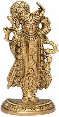Idolsplace Brass ShreeNathji Lord Shrinathji Idol Avatar of Shri Krishna Murti Home Statue Idol 500gms Decorative Showpiece  -  7 cm(Brass, Gold)