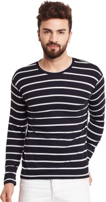 HYPERNATION Striped Men Round Neck White, Black T-Shirt