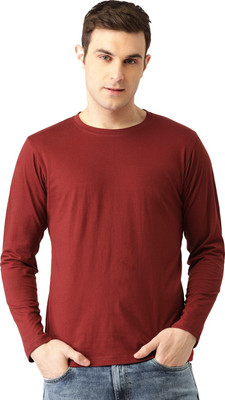 Organic Chics Solid Men Round Neck Maroon T-Shirt