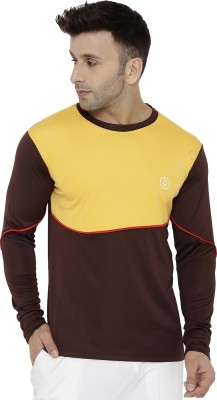 CHKOKKO Colorblock Men Round Neck Brown, Yellow T-Shirt