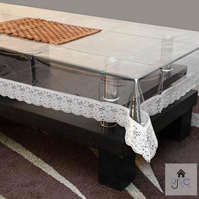 TULSI ENTERPRISES(RJVC) Self Design 4 Seater Table Cover(Silver, PVC)