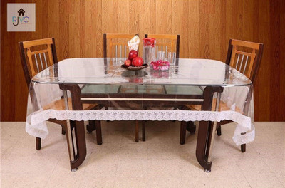 TULSI ENTERPRISES(RJVC) Self Design 2 Seater Table Cover(Silver, Transparent, PVC)