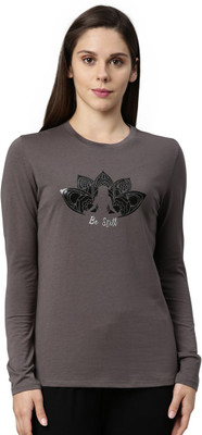 Enamor Printed Women Round Neck Grey T-Shirt