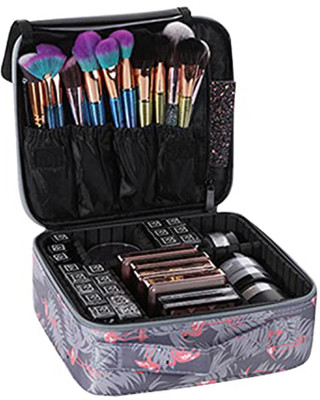 HOUSE OF QUIRK Makeup Cosmetic Storage Case with Adjustable Compartment - Grey Flamingo Makeup Vanity Box(Grey Flamingo)