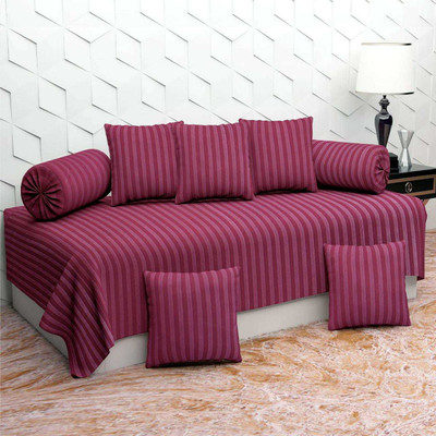 TURIYA Polycotton Striped Diwan Set(Maroon)
