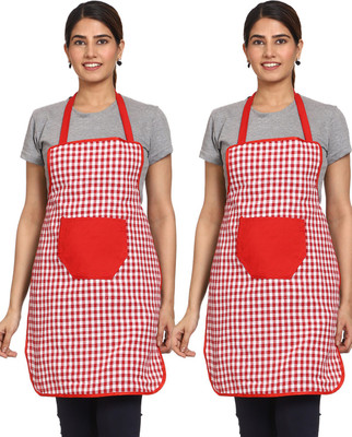 JMI Polyester Chef's Apron - Free Size(Red, Pack of 2)