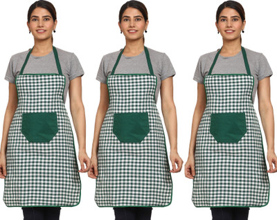 JMI Polyester Chef's Apron - Free Size(Green, White, Pack of 3)