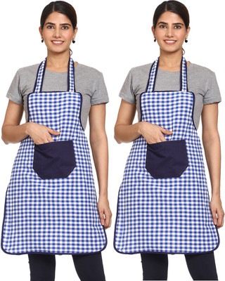 JMI Polyester Chef's Apron - Free Size(Blue, White, Pack of 2)