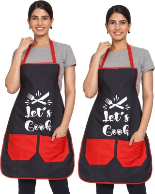 JMI Cotton Chef's Apron - Free Size(Black, Red, Pack of 2)