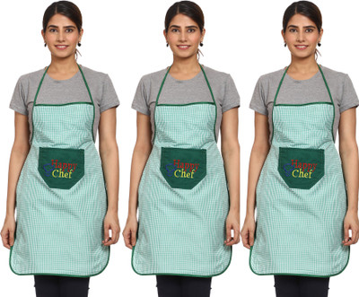 JMI Polyester Chef's Apron - Free Size(Green, Pack of 3)