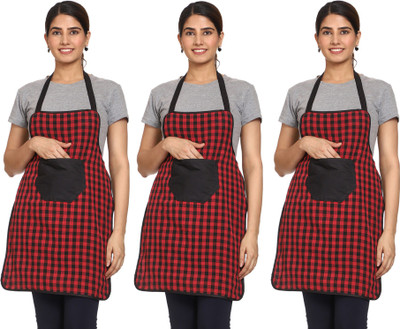 JMI Polyester Chef's Apron - Free Size(Red, Pack of 3)