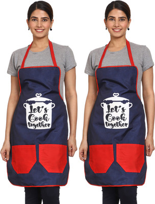 JMI Cotton Chef's Apron - Free Size(Blue, Red, Pack of 2)