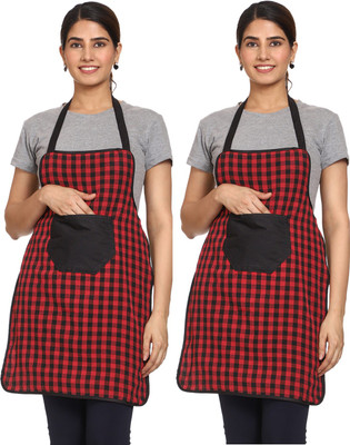 JMI Polyester Chef's Apron - Free Size(Red, Black, Pack of 2)