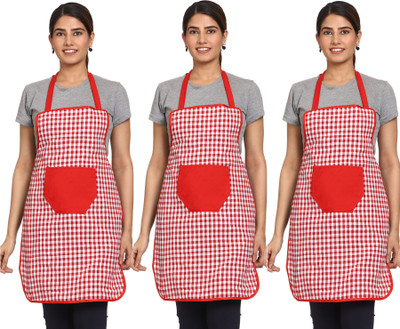 JMI Polyester Chef's Apron - Free Size(Red, White, Pack of 3)