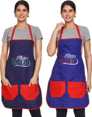 JMI Cotton Chef's Apron - Free Size(Blue, Red, Pack of 2)