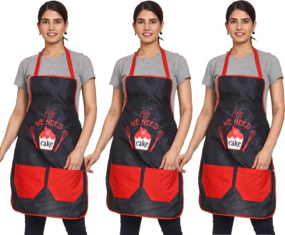 JMI Cotton Chef's Apron - Free Size(Black, Red, Pack of 3)