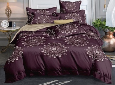 Linemates 160 TC Microfiber Double Printed Fitted (Elastic) Bedsheet(Pack of 1, wine)