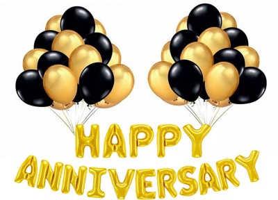 ENCHANTING HOMES Anniversary Golden Foil Balloon with Metallic Gold and Black Anniversary Decoration Balloons (Gold, Black, Pack of 1, 66 Pcs Anniversary-Foil -Set)(Set of 1)