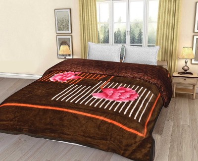 SPANGLE Floral Double Mink Blanket for  Heavy Winter(Microfiber, Brown,Pink)