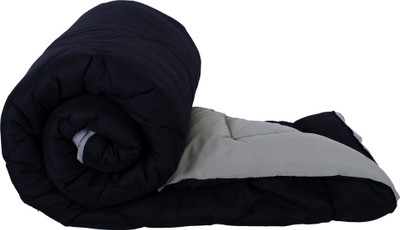 RD11 Solid Single Comforter for  Heavy Winter(Poly Cotton, Black-Grey)