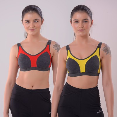 DRAXSTAR TRENDS AF-3007 SP Women Sports Non Padded Bra(Yellow, Multicolor, Red)