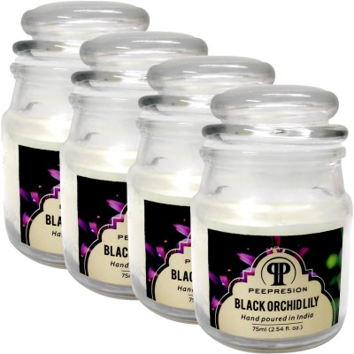 PEEPRESION Hand Poured Glass Jar Fragrance Black Orchid Lily Candle(White, Pack of 4)