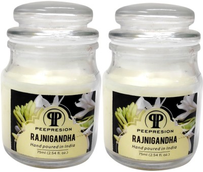 PEEPRESION Hand Poured Glass Jar Fragrance Ragni Gandha Candle(White, Pack of 2)