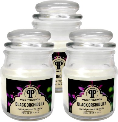 PEEPRESION Hand Poured Glass Jar Fragrance Black Orchid Lily Candle(White, Pack of 3)