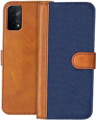 Flospy Flip Cover for Oppo A74 5G(Blue, Brown, Shock Proof, Pack of: 1)