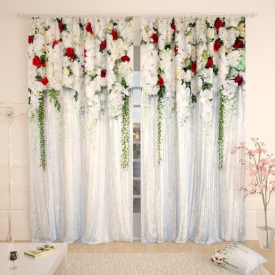 DD8 274 cm (9 ft) Long Door Polyester Room Darkening Curtain (Pack Of 2)(White, Floral)
