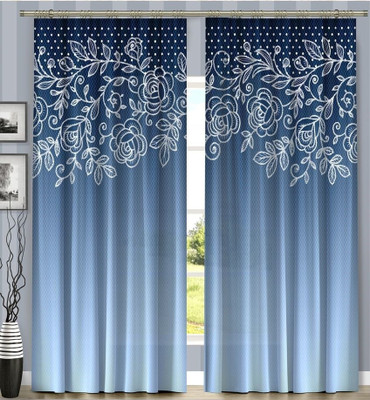 V4S 274 cm (9 ft) Long Door Polyester Room Darkening Curtain (Pack Of 2)(Blue, Floral)