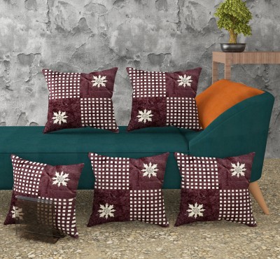 A CUBE LUXURY SOLUTIONS Checkered Cushions Cover(Pack of 5, 40 cm*40 cm, Brown)