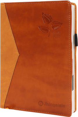 Jhingalala 2022 PU Finish Leather Diary Notebook with Pen Holder Regular Diary Ruled 365 Pages(Brown)