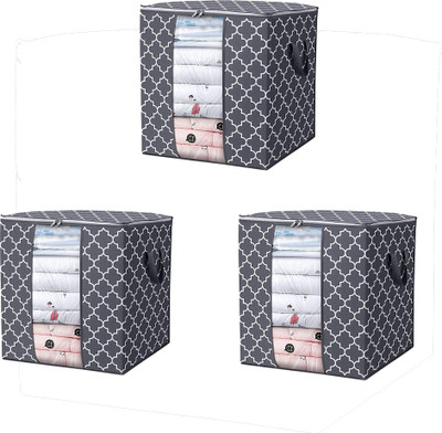 HOUSE OF QUIRK Containers Storage Bags Large Blanket Clothes Organization -Pack Of 3 SB_S_LANTERN_GREY_SET3(Grey)