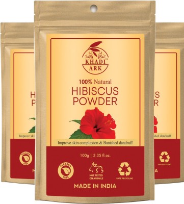 Khadi Ark Hibiscus Powder for Anti Dandruff, Itchy Scalp and Grey to Black Hair (Grey to Black Hair When Used with Henna) (Pack of 3, 100 GM Each)(300 g)