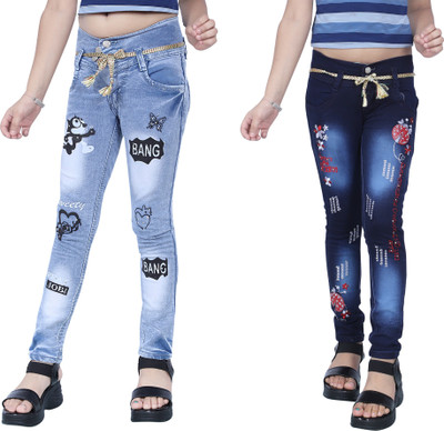 Kundan Slim Girls Light Blue, Dark Blue Jeans(Pack of 2)