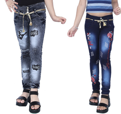 Kundan Slim Girls Black, Dark Blue Jeans(Pack of 2)