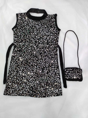 Riswa Girls Party(Festive) Top Handbag, Skirt(Silver)