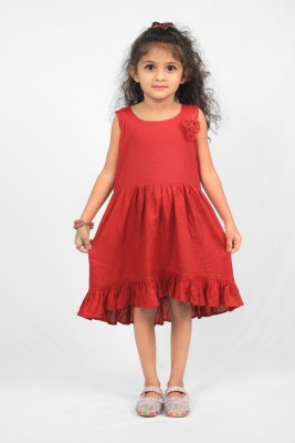 Shiv Enterprise Baby Girls Midi/Knee Length Casual Dress(Red, Sleeveless)