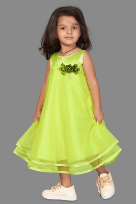 Mirrow Trade Girls Midi/Knee Length Party Dress(Light Green, Sleeveless)