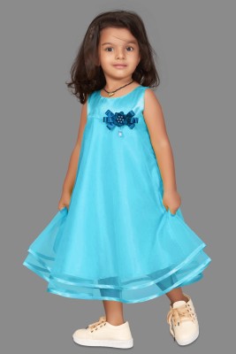 Mirrow Trade Girls Midi/Knee Length Party Dress(Light Blue, Sleeveless)