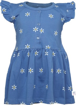 CATCUB Girls Midi/Knee Length Casual Dress(Blue, Cap Sleeve)