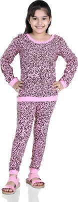 naughty ninos Kids Nightwear Girls Animal Print Cotton Blend(Pink Pack of 1)