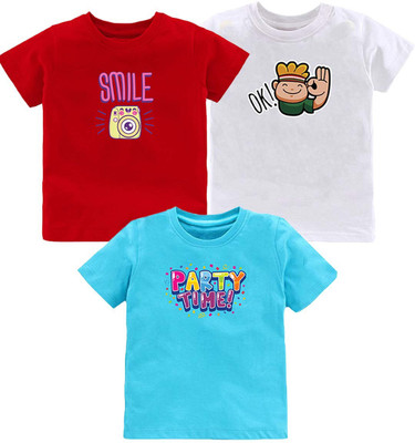 Kavee Baby Boys Printed Pure Cotton Regular T Shirt(Multicolor, Pack of 3)