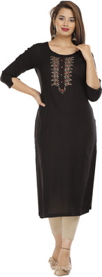 JC4U Women Embellished Straight Kurta(Black)