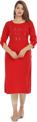 Highlight fashion export Women Embellished Straight Kurta(Red)